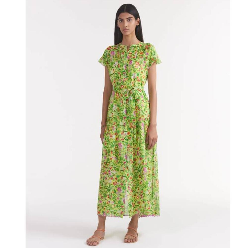 SALONI Bettie B Midi Dress Bouquet Lime Green Floral 8 NWT Quiet Luxury